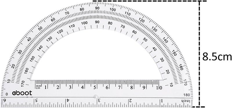 eBoot 2 Pcs Plastic Protractor Clear 180 Degrees Transparent Protractor for Geometry, 4 Inch and 6 Inch - Image 4
